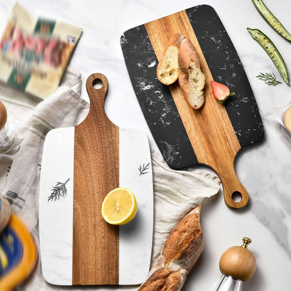Planche à découper en bois d'acacia et marbre